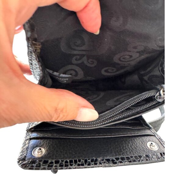Brighton Black Snakeskin Emb. Leather Organizer Crossbody Bag w Silver Buttons - Picture 10 of 11